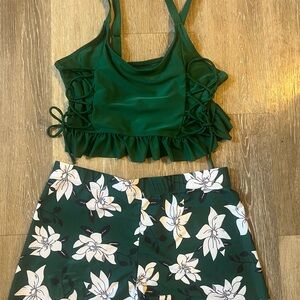 SHEIN Dark Green Floral Bikini Set